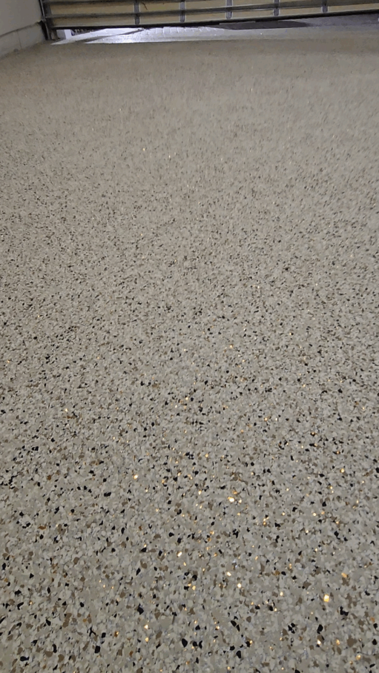 Customized blend of epoxy flake which includes brown, tan and gold chips